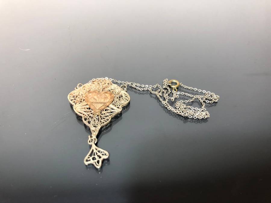 Egyptian Revival Art Deco Rose Gold and Silver Necklace