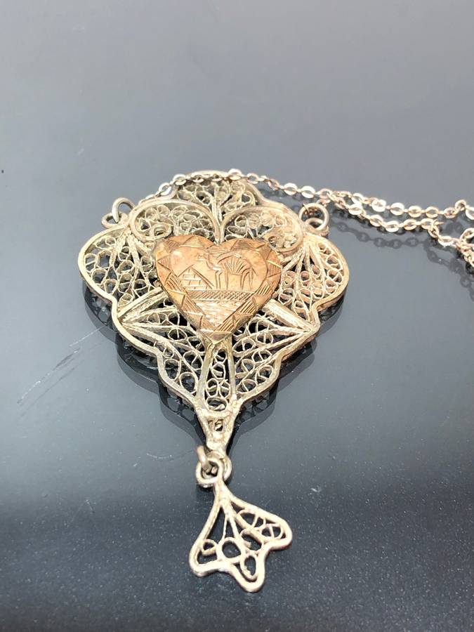 Egyptian Revival Art Deco Rose Gold and Silver Necklace