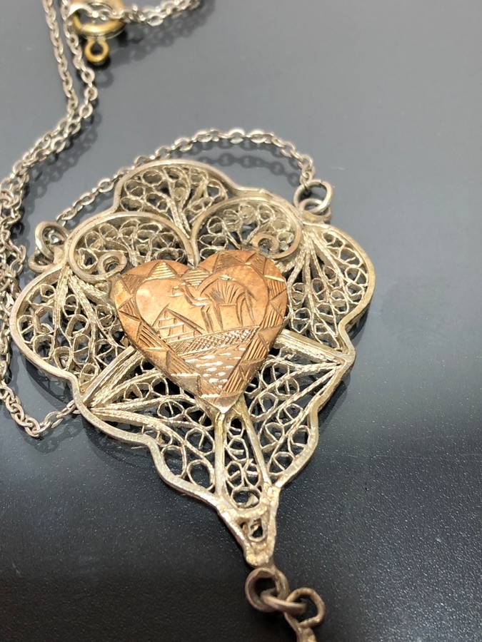 Egyptian Revival Art Deco Rose Gold and Silver Necklace