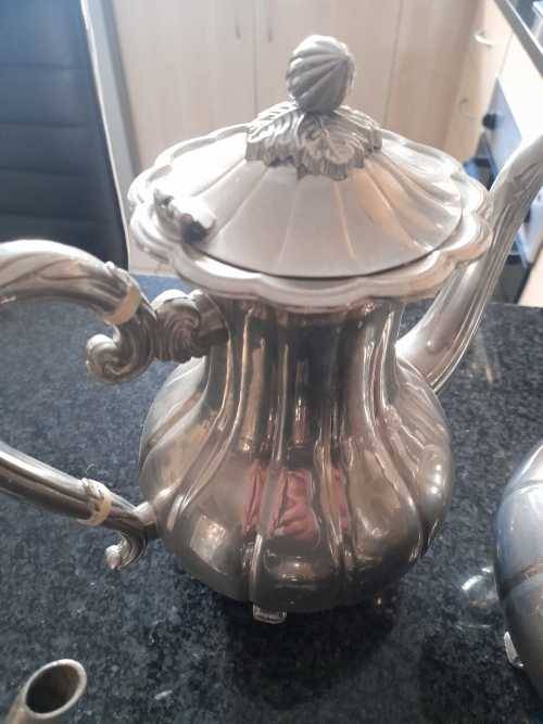 EXCELLENT QUALITY HEAVY SILVER PLATED  Tea Pot Coffee Pots Milk Jug Sugar Bowl With one old Tea Pot