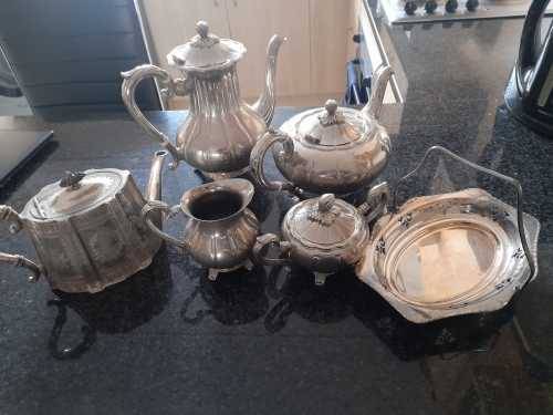 EXCELLENT QUALITY HEAVY SILVER PLATED  Tea Pot Coffee Pots Milk Jug Sugar Bowl With one old Tea Pot