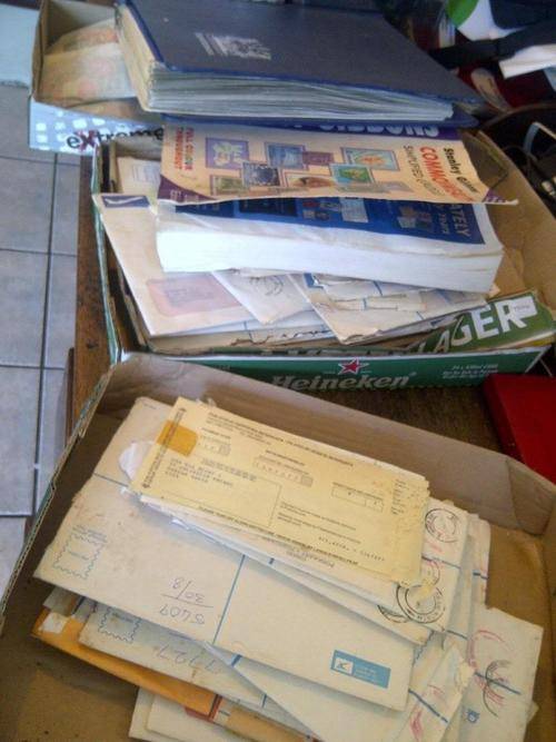 A box full of stamps Envelops with kontrolebloks