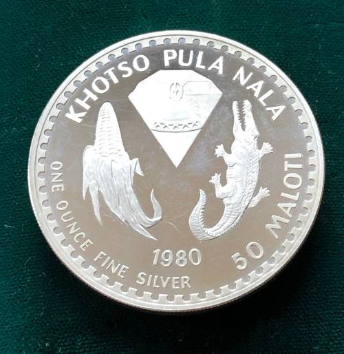 1980 Kingdom Of Lesotho 1oz Silver 50 Maloti Coin