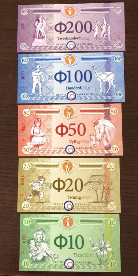 Orania Set of 5 ORA BANKNOTES