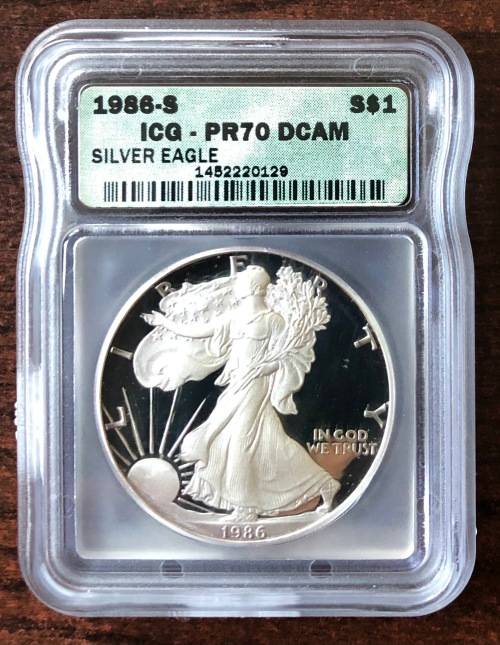 1986 SILVER USA Eagle 1oz Coin (PF70)