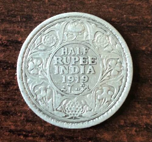 1919 British INDIA ½ Rupee SILVER Coin