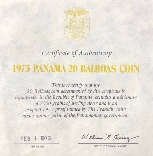 1975 Republic Of Panama (Huge) SILVER Proof Coin