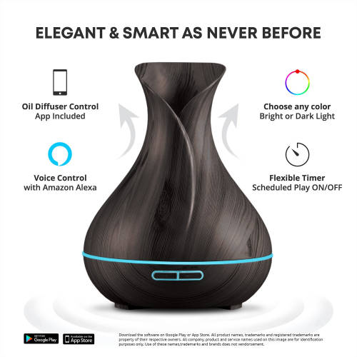 WIFI Control Smart Life Tuya Essential Oil Aromatherapy Ultrasonic Air Diffuser Humidifier (Brown)