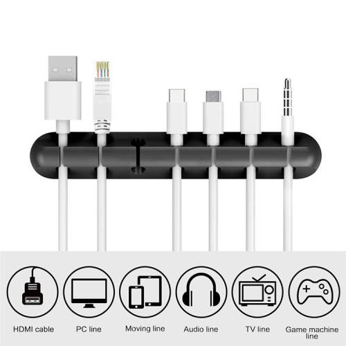 Silicone Cable Organizer Clip with 3m tape for Cable Management - Black (2 Slot)