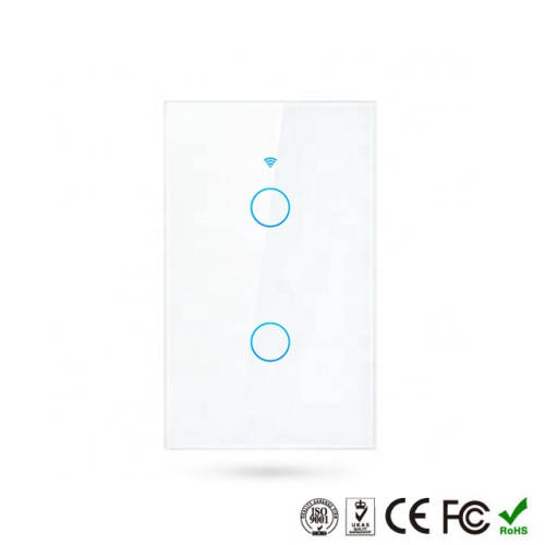 WIFI Control Smart Life Tuya 2CH US LED Neutral or No Neutral Smart Switch with RF433Mhz (White)