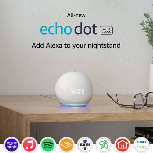 Echo Dot (4th Gen) | Smart speaker with clock and Alexa | Glacier White *Damaged/ Torn Box*