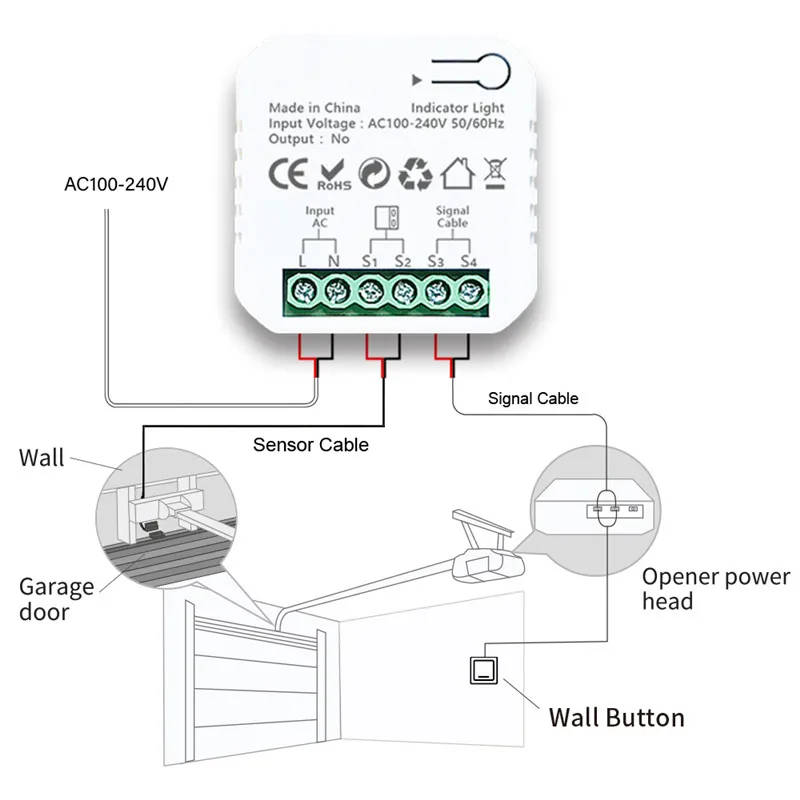 Smart Life Tuya Zigbee Gate Garage Door Opener Mini Switch Inching Relay with Contact Sensor 240V