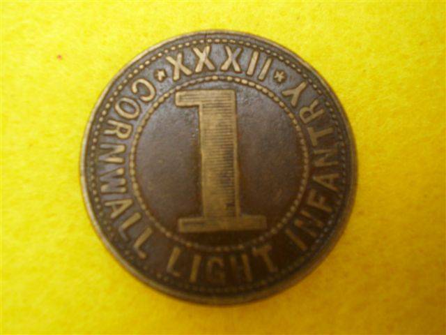 Boer War token for the Cornwall Light Infantry Regimental Canteen