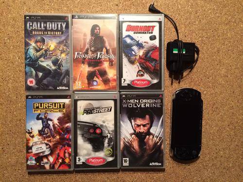 PSP console and 6 games