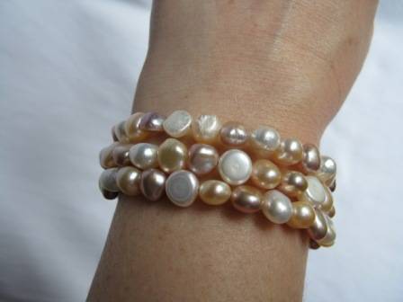 White, pink and mauve freshwater pearl spiral bracelet