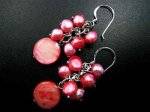 Moher Of Pearl and Red freshwater pearl earrings