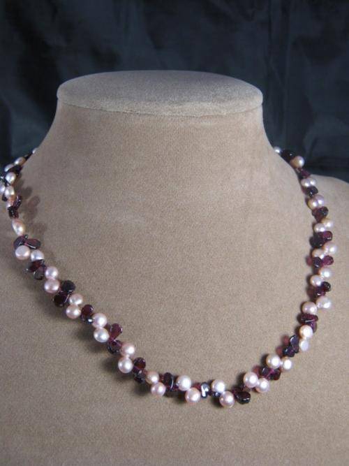 Garnet & genuine lavender freshwater pearl necklace