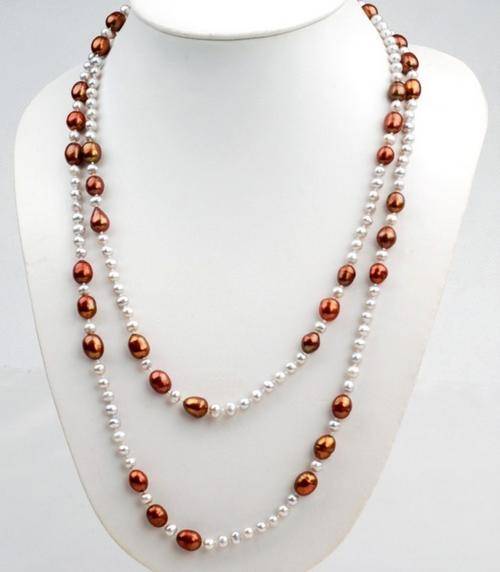 Silver and Chocolate Genuine freshwater pearl necklace - 120 cm!