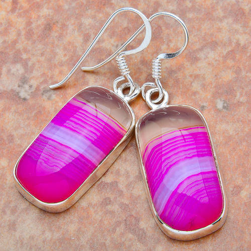 Pink Agate and 925 Sterling Silver Earrings