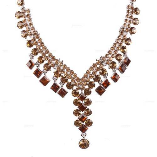 Golden Brown Rhombus Swarovski Crystal Necklace and earrings SET