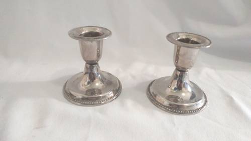 Lovely decorated silver plate tray /salver and 2 silver plate dwarf candlesticks