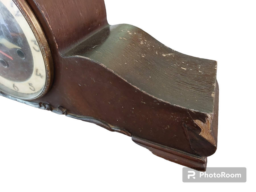 Mantel clock case with battery replacement needs restoration