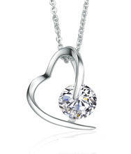 Genuine 925 Sterling Silver Zircon Heart Pendant Necklace