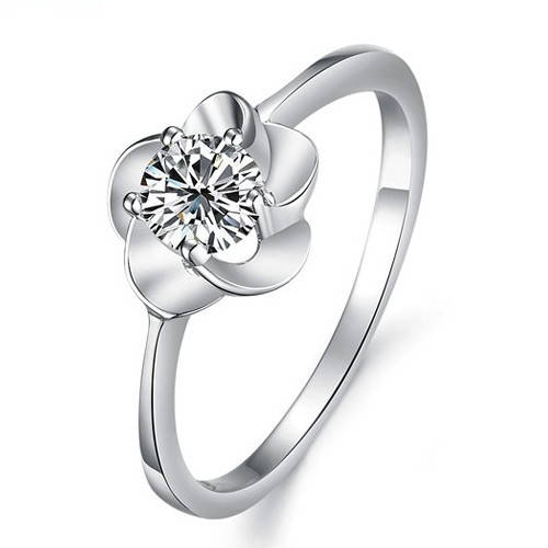 GENUINE 925 Sterling Silver Flower Design Ring, Platinum Plated, Austria Crystal