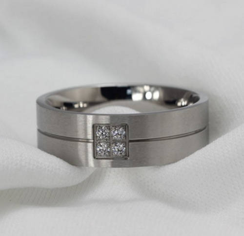 Stainless Steel Ring with Zircon Crystal,3 Colors Available