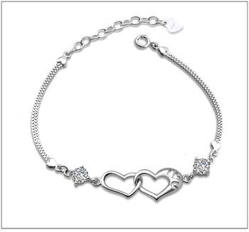 SILVER DOUBLE HEART BRACELET WITH AUSTRIAN CRYSTALA
