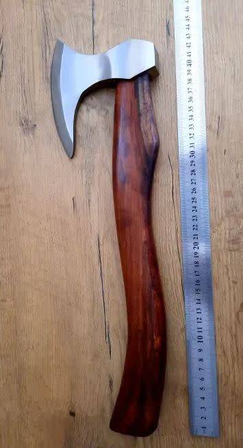 Handmade Stainless Steel Axe, Leather cover for axe head included.