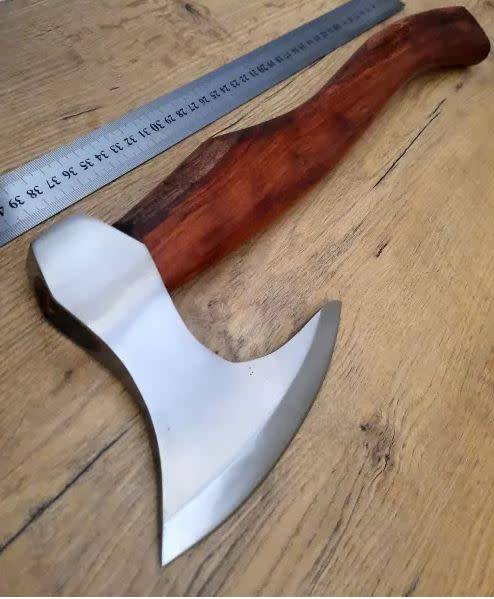 Handmade Stainless Steel Axe, Leather cover for axe head included.