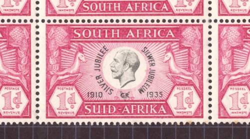 1935 - KGV  UNION SILVER JUBILEE 1d BLOCK WITH VIRAITY  - MNH