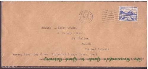 Great Britain. Jersey First Day Cover stamp 2.5d,  29 JU 1943.