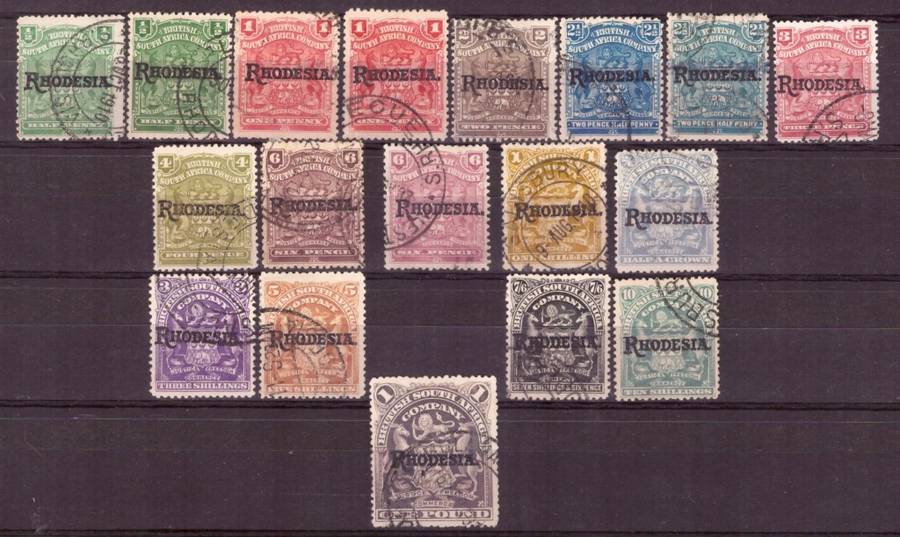 BSAC 1909 issue oveprint Rhodesia . SACC#95-110 , to 1 pound ,used.