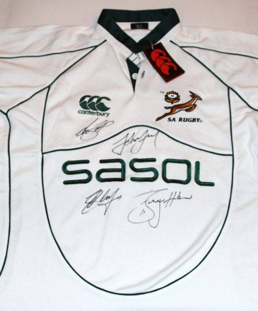 John Smit Schalk Burger Bryan Habana & Francois Steyn Signed South Africa Shirt