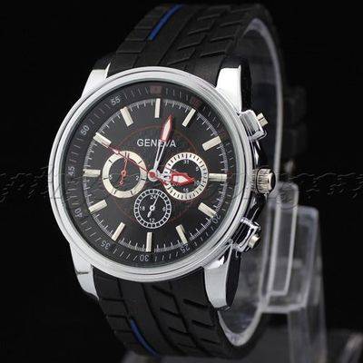 Black Geneva Mens Sports Wrist Watches