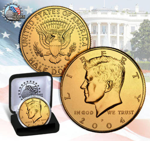 JFK KENNEDY HALF DOLLAR 24K GOLD PLATED COIN w/ DISPLAY BOX & CAPSULE