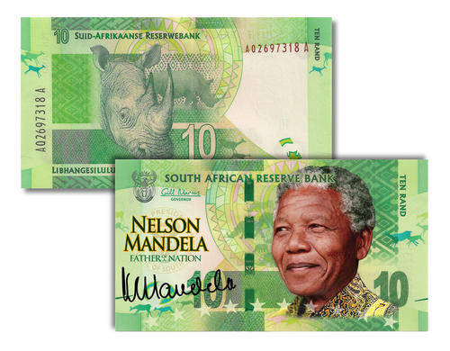 NELSON MANDELA Official Legal Tender Colorized SOUTH AFRICAN 10 RAND BANKNOTE