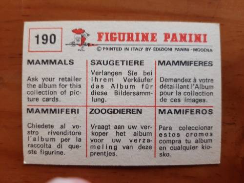 Figurine Panini Mammals Sticker #190 (1978)