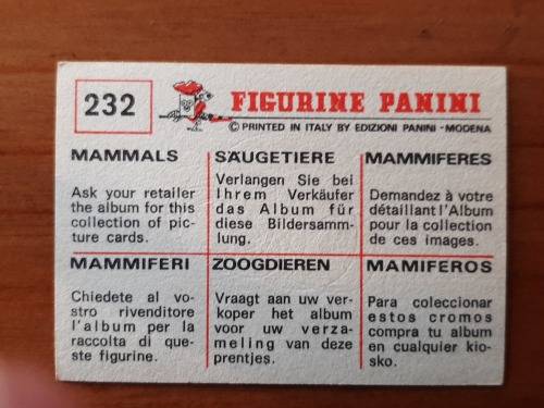 Figurine Panini Mammals Sticker #232 (1978)