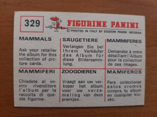 Figurine Panini Mammals Sticker #329 (1978)