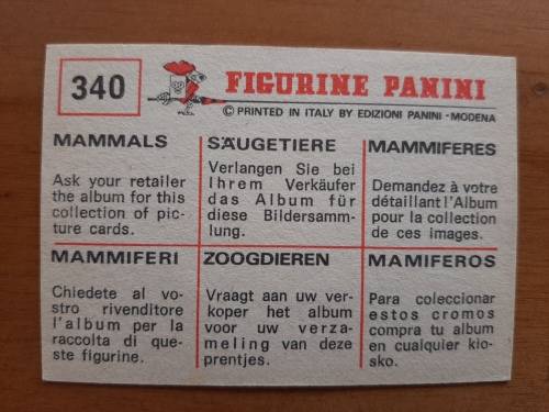 Figurine Panini Mammals Sticker #340 (1978)