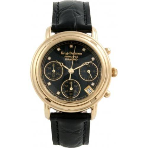 New Krug Baumen Principle 8 Diamond Gold Watch Black Leather Strap  -Tags, Display Box , The Works!