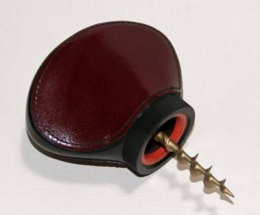 CORK SCREW WITH BLACK AND BURGUNDY LEATHER GRIP