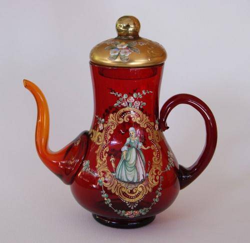 RED VENETIAN GLASS TEAPOT FROM THE 20TH CENTURY