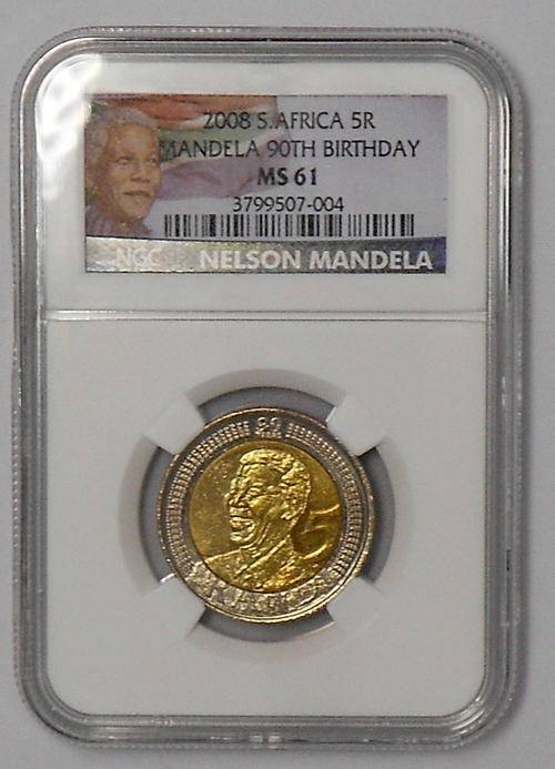 ***MS61***STUNNING Personalised Mandela Labelled 2008, 90th Birthday R5 ***NGC***