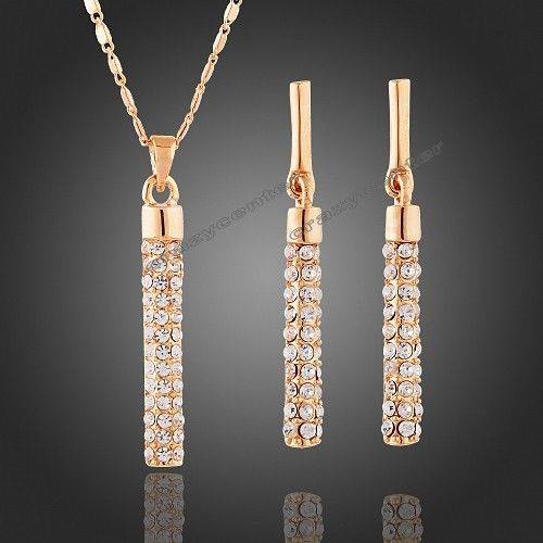 In Stock - 18K Gold Plated GP Swarovski Crystal Necklace & Earring Jewelry Set