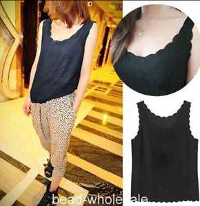 In Stock - Beautiful Chiffon Very Light Petal Wave Tank Top - Black