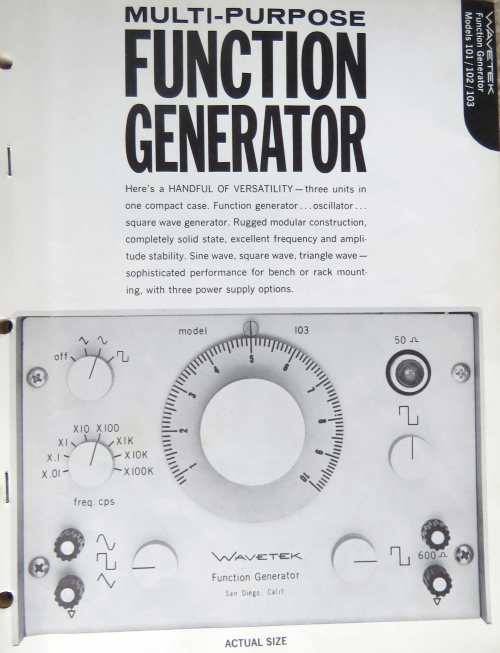 WAVETECH FUNCTION GENERATOR  FREQ. UNDER 1HZ to 1MHz, SINE, SQUARE AND TRIANGLE WAVEFORM OUTPUT
